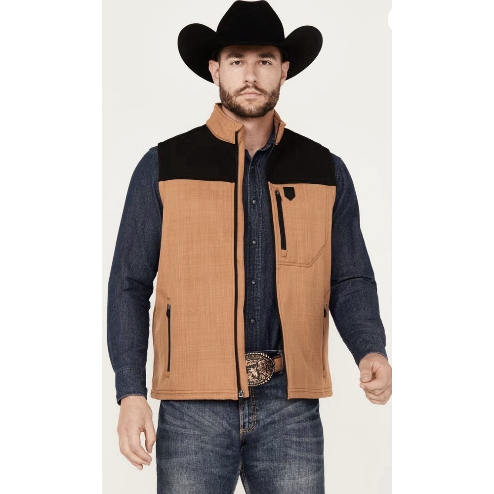 RANK 45 MEN's LAKEWOOD WESTERN SOFTSHELL BLOCK VEST‎ XXL LT Brown 2XL